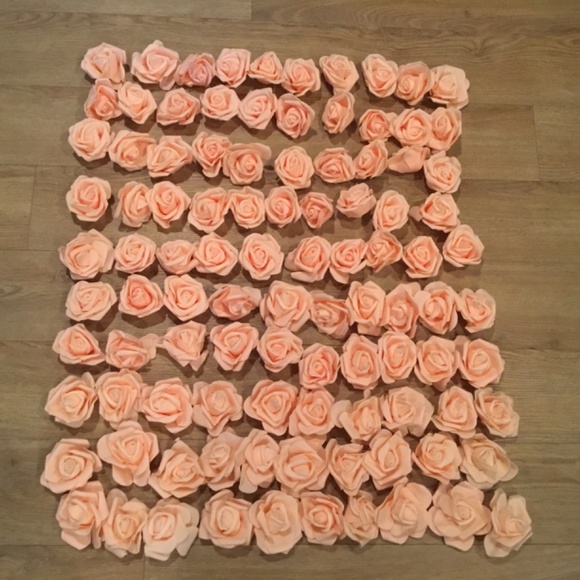 100 Peach DIY Real Touch 3D Artificial Foam Rose Head Without Stem - Picture 2 of 4